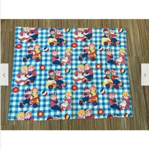 Vintage Raggedy Ann & Andy Childrens Print Baby Fabric Remnant 36x46 Has FLAWS